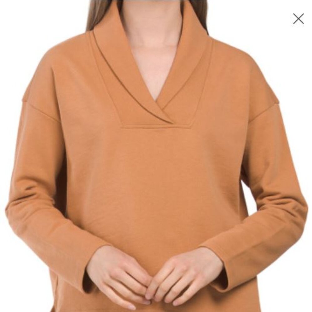NWT Lilla P French Terry Shawl Collar Boxy Crop 100% Cotton Pullover Size XS